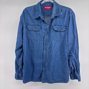 Wrangler Denim Shirt Women's Long Sleeve Button‎ Down Blue Western Casual